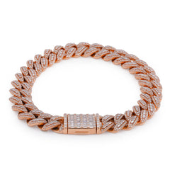10k Rose Gold 5.73CTW Natural Diamond Centre Baguette Cuban Link Mens 10MM Bracelet 8" 42.1gm
