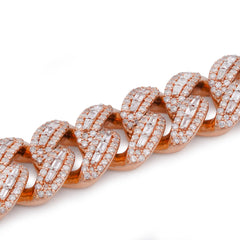 10k Rose Gold 5.73CTW Natural Diamond Centre Baguette Cuban Link Mens 10MM Bracelet 8" 42.1gm