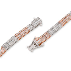 5MM 10k Rose/White Gold 35.5gms 9CTW Natural Round/Baguette Diamond Tennis Chain