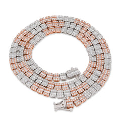 5MM 10k Rose/White Gold 35.5gms 9CTW Natural Round/Baguette Diamond Tennis Chain