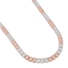 5MM 10k Rose/White Gold 35.5gms 9CTW Natural Round/Baguette Diamond Tennis Chain