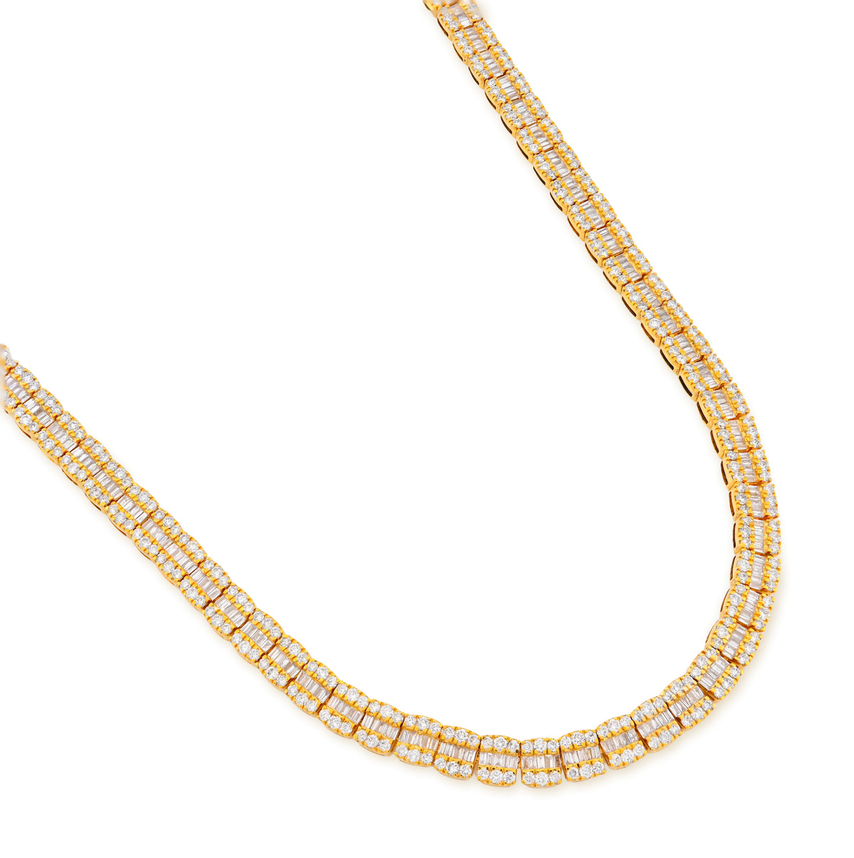 5.5MM 10k Yellow Gold 10.4CTW Natural Round/Baguette Diamond Tennis 33.5gm Chain