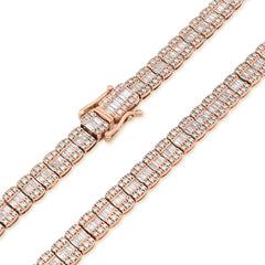 7MM 10k Rose Gold 49.6gms 15.4CTW Natural Round/Baguette Diamond Tennis Chain