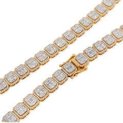 10MM 10k Yellow Gold 87.2gm 22.39CTW Natural Round/Baguette Diamond Tennis Chain