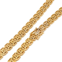 10MM 10k Yellow Gold 87.2gm 22.39CTW Natural Round/Baguette Diamond Tennis Chain