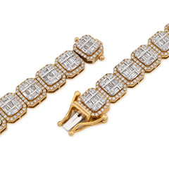 10MM 10k Yellow Gold 87.2gm 22.39CTW Natural Round/Baguette Diamond Tennis Chain