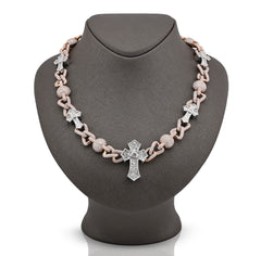12.6MM Two Tone Gold 28CTW 159.6gm Round/Baguette Diamond Cross & Infinity Chain