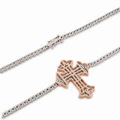 2.8MM 10k Rose/White Gold 38.5g 4CTW Natural Diamond Tennis w/ Cross Chain 22In