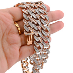 8MM 10k Rose/White Gold 17.02CTW Baguette Natural Diamond Tennis Chain Mens Necklace 81.9g