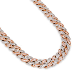 8MM 10k Rose/White Gold 17.02CTW Baguette Natural Diamond Tennis Chain Mens Necklace 81.9g