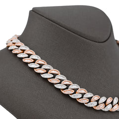10k Rose/White Gold 17.02CTW Baguette Natural Diamond 8MM Chain Mens Necklace 81.9gm