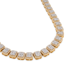 10k Yellow Gold 14.71CTW Baguette Natural Diamond Tennis Chain Mens 8MM Necklace 77.3gm