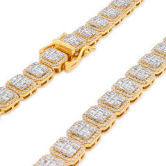 10k Yellow Gold 14.71CTW Baguette Natural Diamond Tennis Chain Mens 8MM Necklace 77.3gm