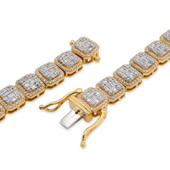 10k Yellow Gold 14.71CTW Baguette Natural Diamond Tennis Chain Mens 8MM Necklace 77.3gm