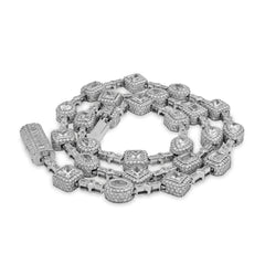 10k White Gold 58.02CTW Lab Solitaire Diamond Multi-Shaped Chain Mens 96gm