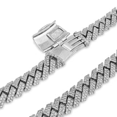 Mens 8MM 925 Sterling Silver 13.15CTW Lab Diamond Snake Cuban Link 21.5" Chain Necklace 52.9gm