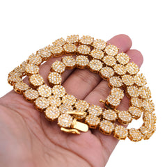 8MM 10k Yellow Gold 20CTW Natural Round/Baguette Diamond Flower Cluster Tennis 20" Chain 58.4gms Necklace