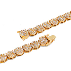 8MM 10k Yellow Gold 20CTW Natural Round/Baguette Diamond Flower Cluster Tennis 20" Chain 58.4gms Necklace