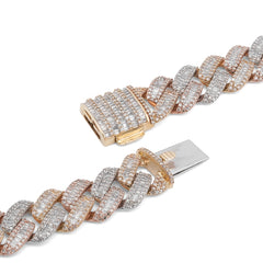 13MM 10k 3-Tone Gold 26CTW Natural Diamond Round/Baguette Chain Mens 22" Necklace 63.4gms
