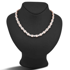 8MM 10k Rose/White Gold Square Round Link 15.28CTW Natural Round/Baguette Diamond Tennis 22" Chain 65.9gms Necklace