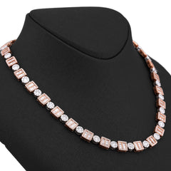 8MM 10k Rose/White Gold Square Round Link 15.28CTW Natural Round/Baguette Diamond Tennis 22" Chain 65.9gms Necklace