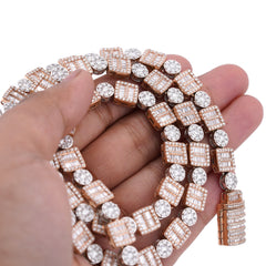 8MM 10k Rose/White Gold Square Round Link 15.28CTW Natural Round/Baguette Diamond Tennis 22" Chain 65.9gms Necklace