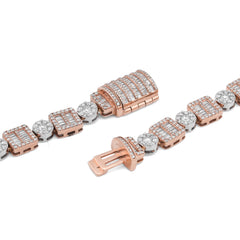 8MM 10k Rose/White Gold Square Round Link 15.28CTW Natural Round/Baguette Diamond Tennis 22" Chain 65.9gms Necklace