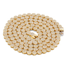 4MM 10k Yellow Gold 7CTW Natural Diamond Flower Cluster Round 22" Men Women Necklace 18.5gms Chain