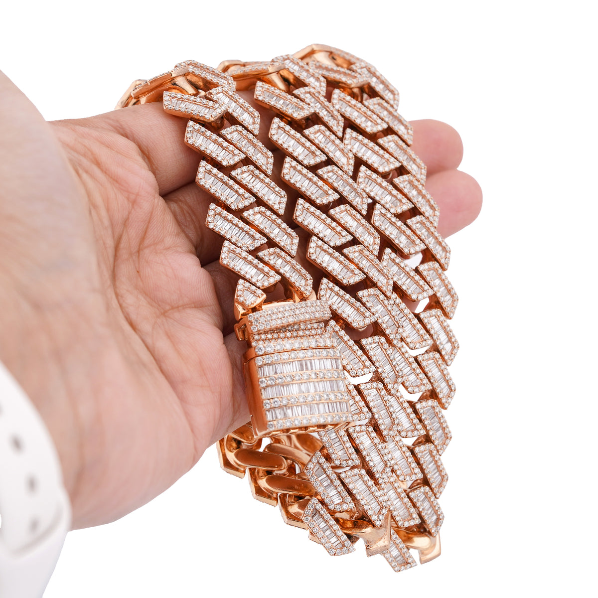18MM 10k Rose Gold 34.92CTW Natural Baguette/Round Diamond Cuban Link Mens 22" Neckalce 306gms