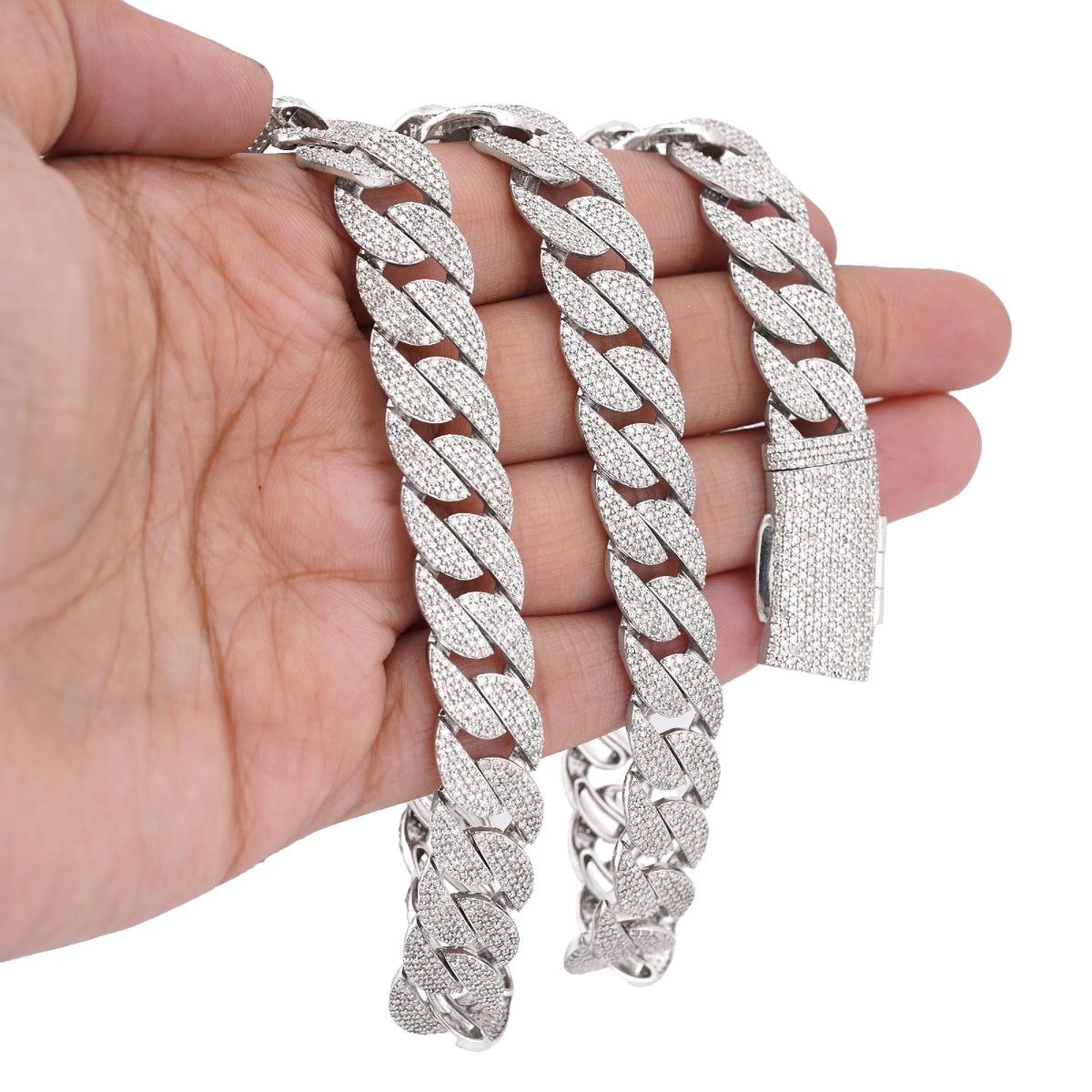 12MM 10k White Gold 18.9CTW Natural Diamond Round Cuban Link Mens Chain 22" Necklace 71.1gms