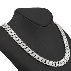 12MM 10k White Gold 18.9CTW Natural Diamond Round Cuban Link Mens Chain 22" Necklace 71.1gms