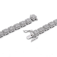 6MM 10k White Gold 10.17CTW Natural Round/Baguette Diamond Hexagon Shape 22" Tennis Chain 52.4gms