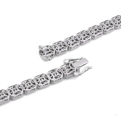 6MM 10k White Gold 10.17CTW Natural Round/Baguette Diamond Hexagon Shape 22" Tennis Chain 52.4gms