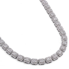 6MM 10k White Gold 10.17CTW Natural Round/Baguette Diamond Hexagon Shape 22" Tennis Chain 52.4gms