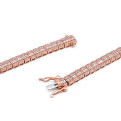 4MM 10k Rose Gold 6.01CTW Natural Diamond Baguette Centre Row Tennis Chain 22" Necklace 28.1gms