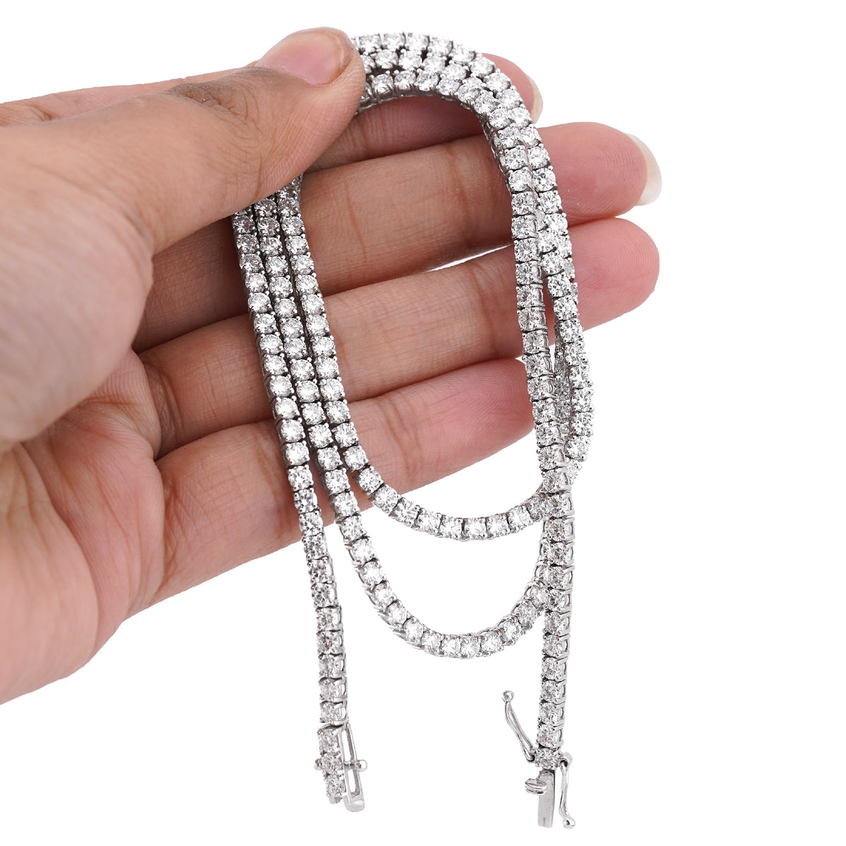 3MM 10k White Gold 15.47CTW 7 Pointer Lab Diamond 22" Men Women Tennis Chain 15.4gms Necklace