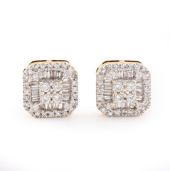 10k White Gold 0.22CTW Natural Diamond Round/Baguette Rectangular Shape Earrings Stud 3g