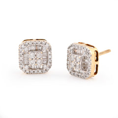 10k White Gold 0.22CTW Natural Diamond Round/Baguette Rectangular Shape Earrings Stud 3g