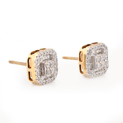 10k White Gold 0.22CTW Natural Diamond Round/Baguette Rectangular Shape Earrings Stud 3g