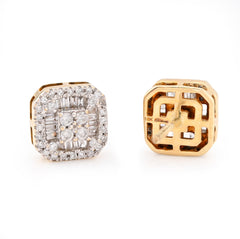 10k White Gold 0.22CTW Natural Diamond Round/Baguette Rectangular Shape Earrings Stud 3g