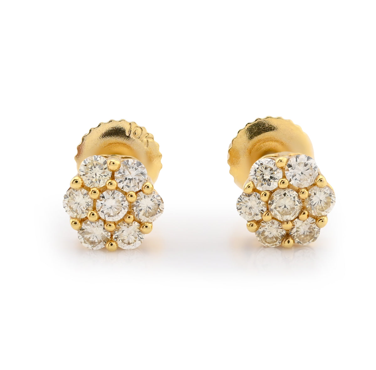 10k Yellow Gold 0.5CTW Natural Diamond Flower Stud Mens Womens Earrings Studs 1gm