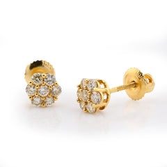 10k Yellow Gold 0.5CTW Natural Diamond Flower Stud Mens Womens Earrings Studs 1gm
