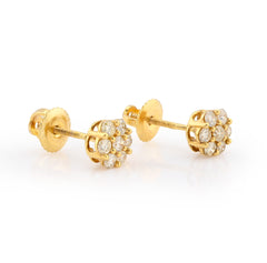 10k Yellow Gold 0.5CTW Natural Diamond Flower Stud Mens Womens Earrings Studs 1gm