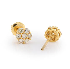 10k Yellow Gold 0.5CTW Natural Diamond Flower Stud Mens Womens Earrings Studs 1gm