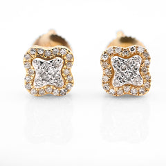 10k Yellow Gold 0.75CTW Natural Diamond 1.6gms Flower Mens Womens Earring Studs