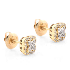 10k Yellow Gold 0.75CTW Natural Diamond 1.6gms Flower Mens Womens Earring Studs