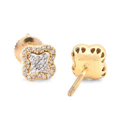 10k Yellow Gold 0.75CTW Natural Diamond 1.6gms Flower Mens Womens Earring Studs