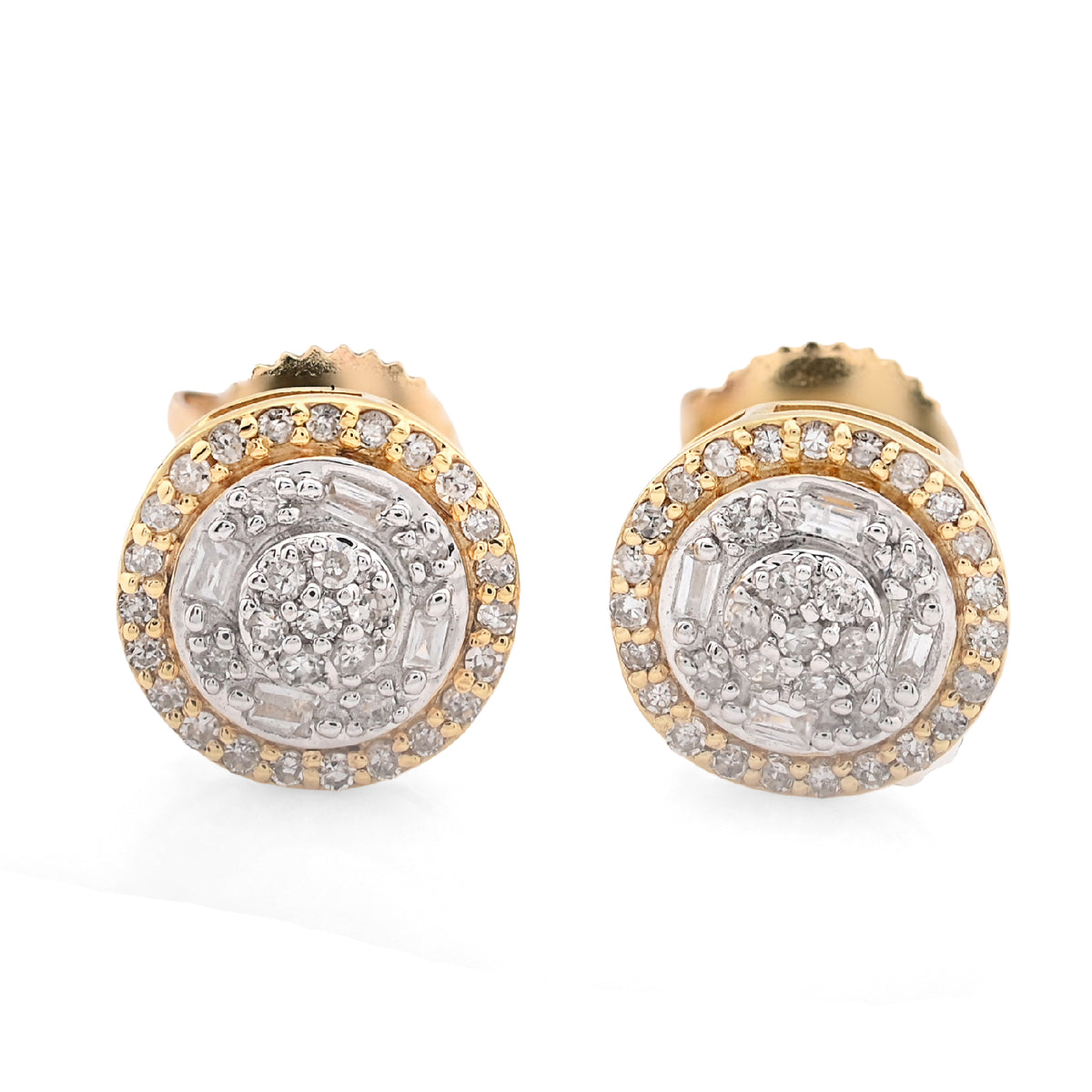 10k Yellow Gold 0.22CTW Natural Diamond Square Shape Mens Womens Stud Earrings 2gms