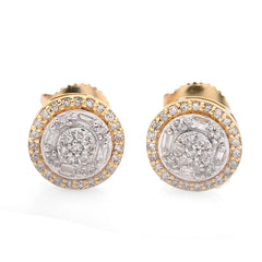 10k Yellow Gold 0.56 CTW Natural Diamond Round/Baguette 2 Layer Stud Mens Womens Earring 1.2g