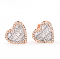 Womens 10k Rose Gold 0.40CTW Natural Diamond Round/Baguette Heart Shape Earrings 2.2gms